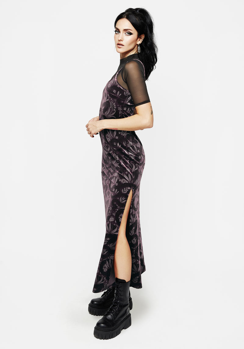 Deception Snake Foil Print Velour Maxi Slip Gown