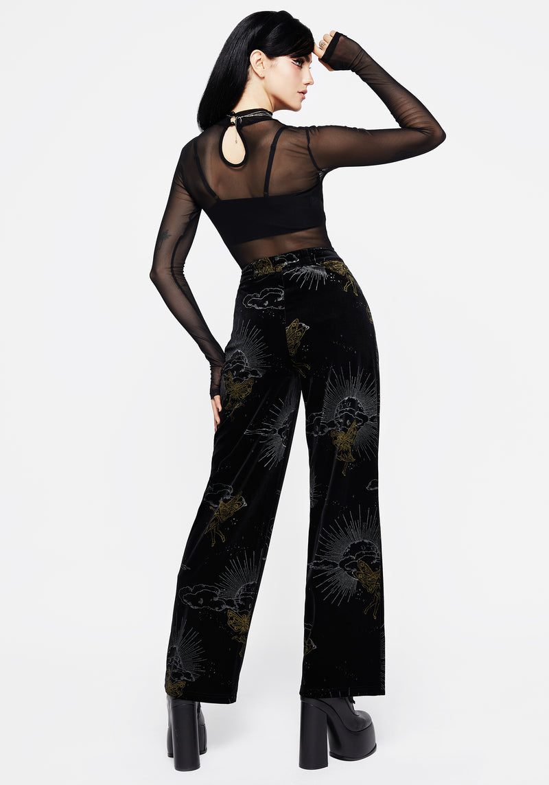 Adelina Foil Print Velour Wide Leg Trousers