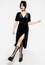 Zarina Embroidered Midi Wrap Dress - Black