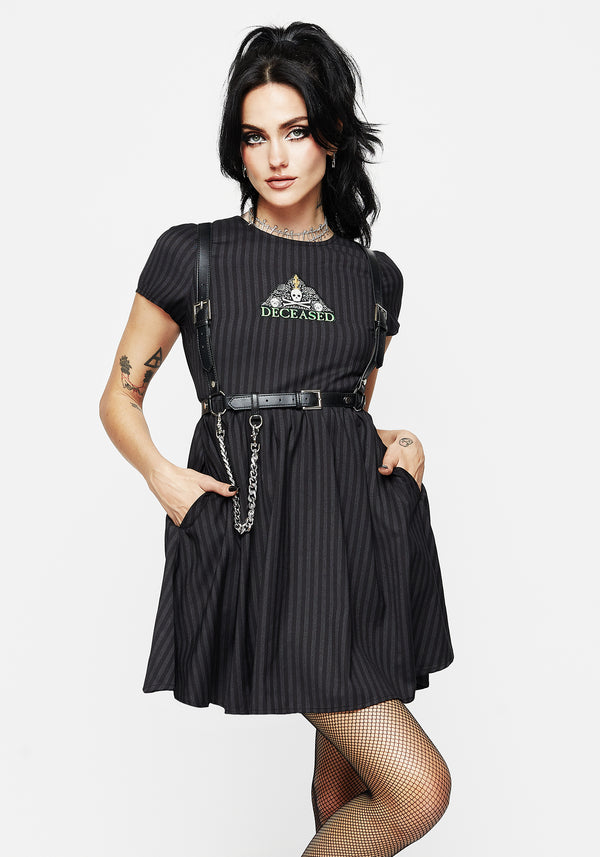 Deceased Embroidered Striped Mini Skater Dress