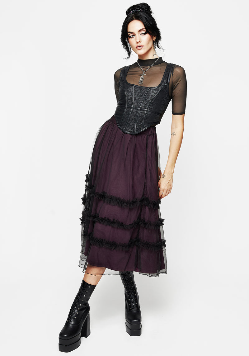 Wanderer Contrast Lining Tiered Midi Skirt