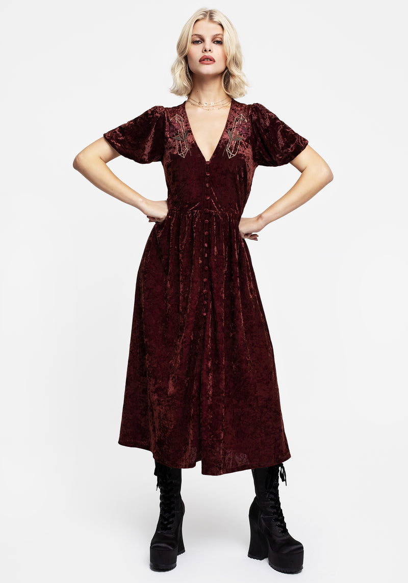 Essence Crushed Velour Button Up Midi Dress