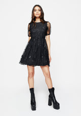 Sirius Sequined Puff Sleeve Mini Dress