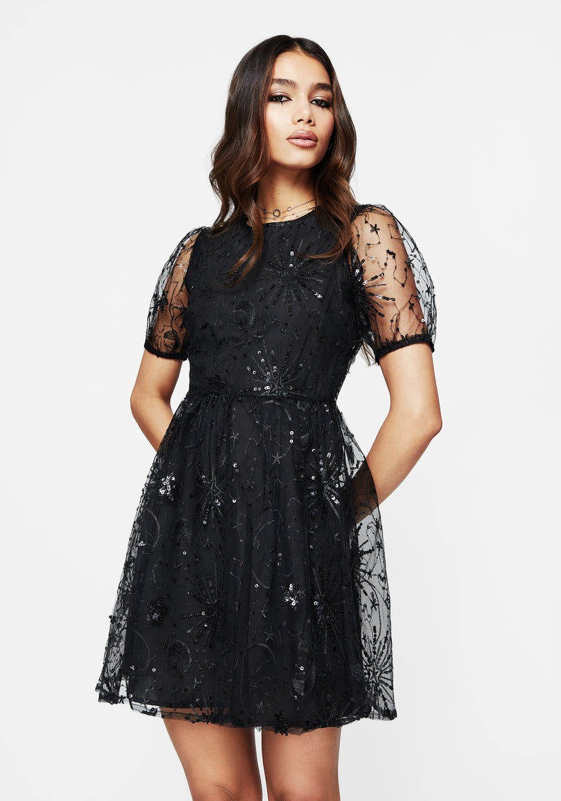 Sirius Sequined Puff Sleeve Mini Dress