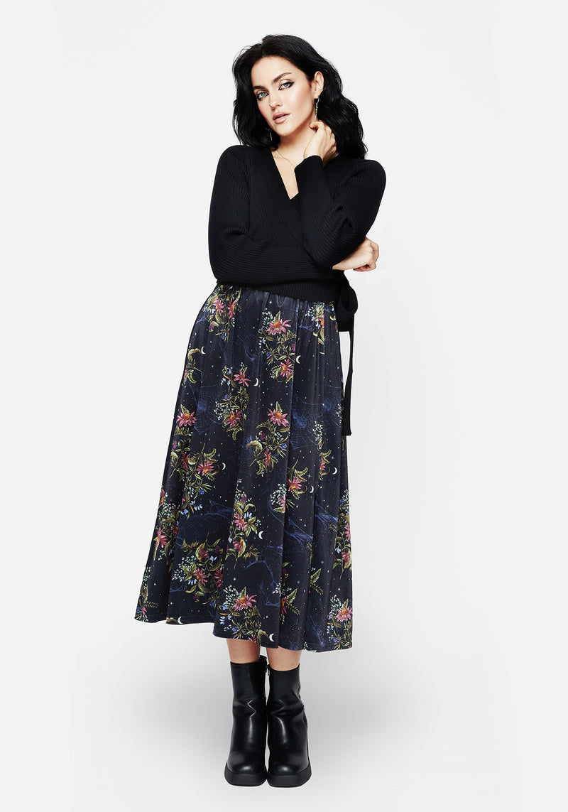 Cleome Floral Spiderweb Velour Midi Skirt