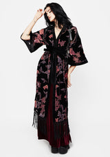 Waterlily Burnout Fringe Trim Longline Kimono