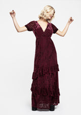 Monotropa Floral Flocked Velour Frill Midaxi Dress