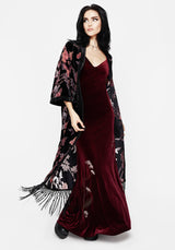 Virosa Floral Embroidered Velour Gown