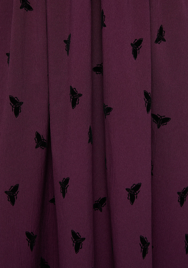 Styx Moth Flocked Velour Print Midi Dress