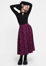 Styx Moth Flocked Velour Print Midi Skirt