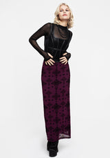 Priestess Flocked Mesh Maxi Skirt - Purple