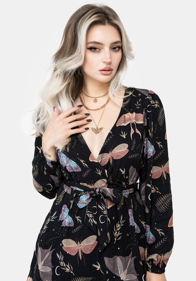 Nightmoth Mini Wrap Dress