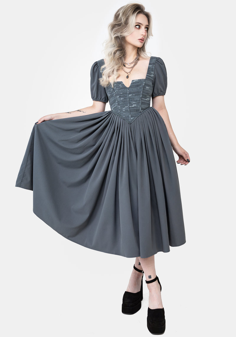 Slain Puff Sleeve Corset Midi Dress