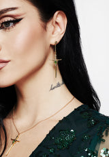 Galatine Green Stone Sword Earrings - Gold