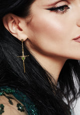 Galatine Green Stone Sword Earrings - Gold