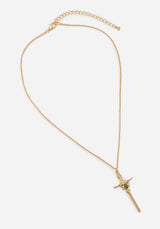 Galatine Green Stone Sword Necklace - Gold