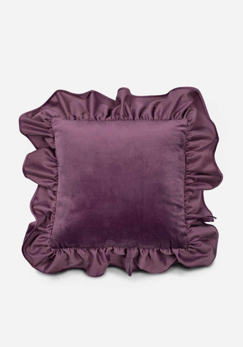 Foxglove Embroidered Velour Ruffle Cushion