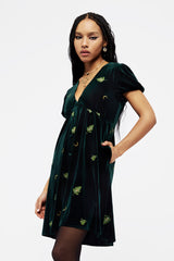 Swamplife Frog Embroidered Velour Button Up Mini Dress