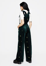 Swamplife Frog Embroidered Velour Wide Leg Dungarees