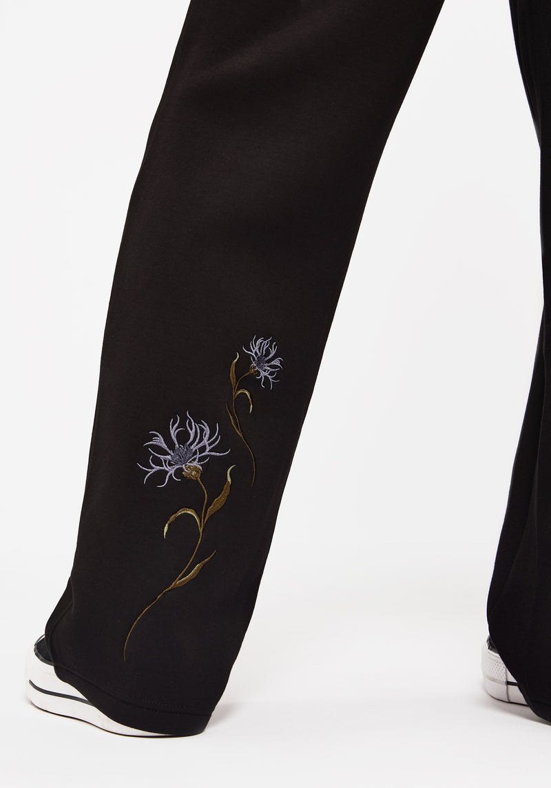 Rosanella Floral Embroidered Wide Leg Joggers