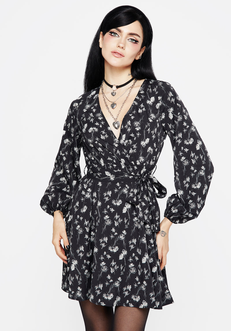 Claricia Long Sleeved Floral Faux Wrap Mini Dress