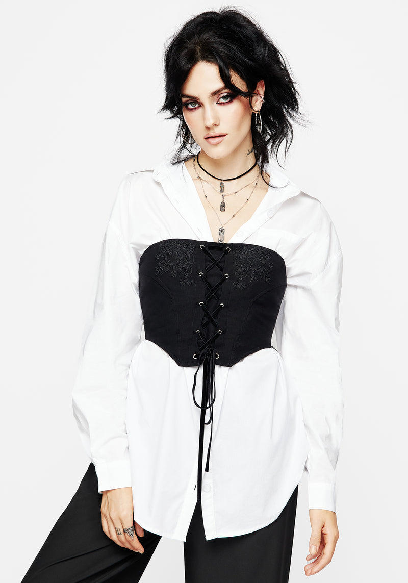 Inanna Embroidered Lace Up Corset Top