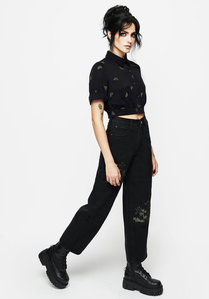 Osmunda Fern Embroidered Short Sleeve Crop Shirt