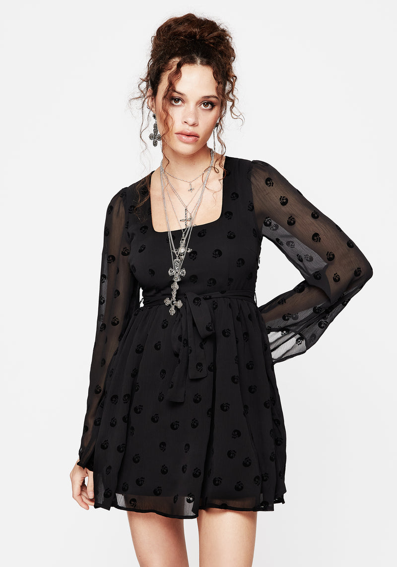 Bones Flocked Chiffon Mini Dress