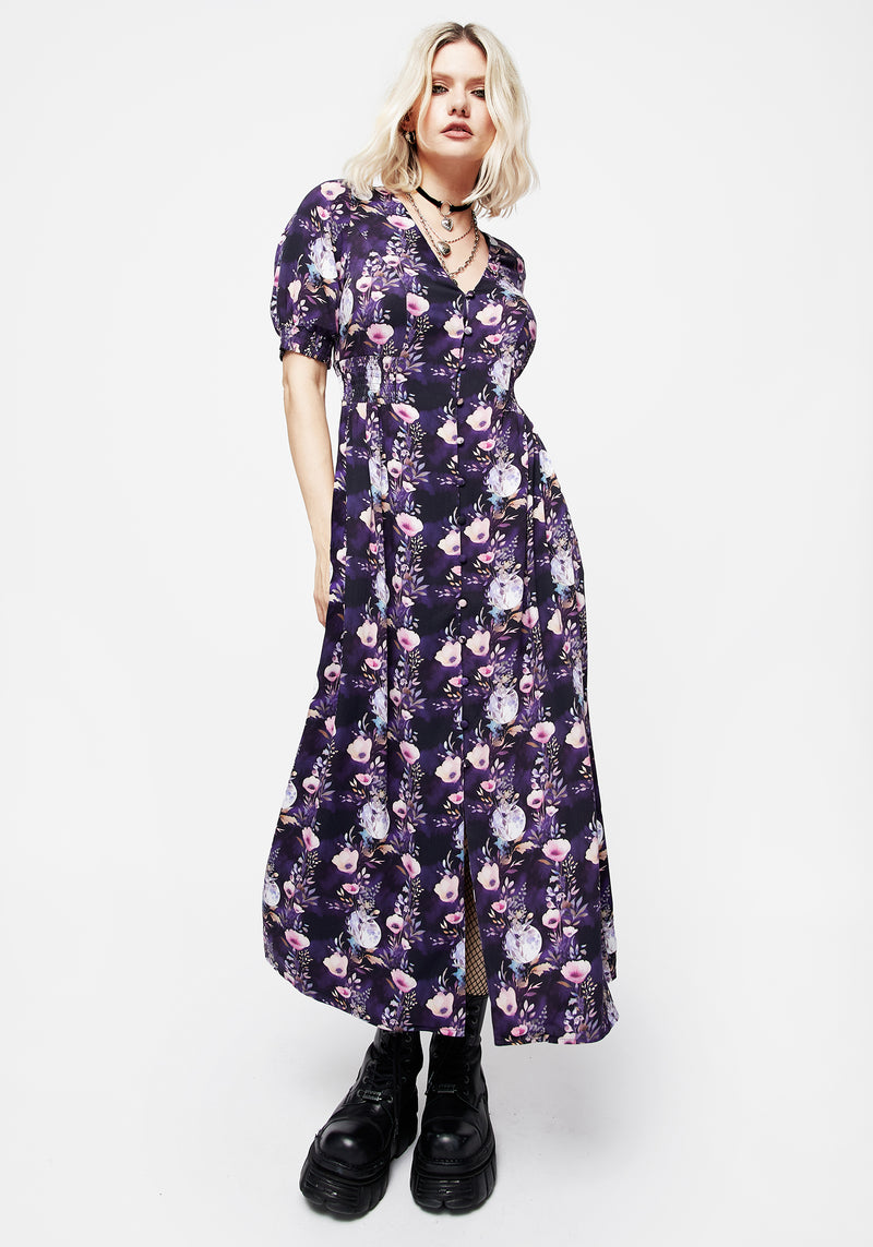 Socordia Floral Moon Ruched Waist Midaxi Dress