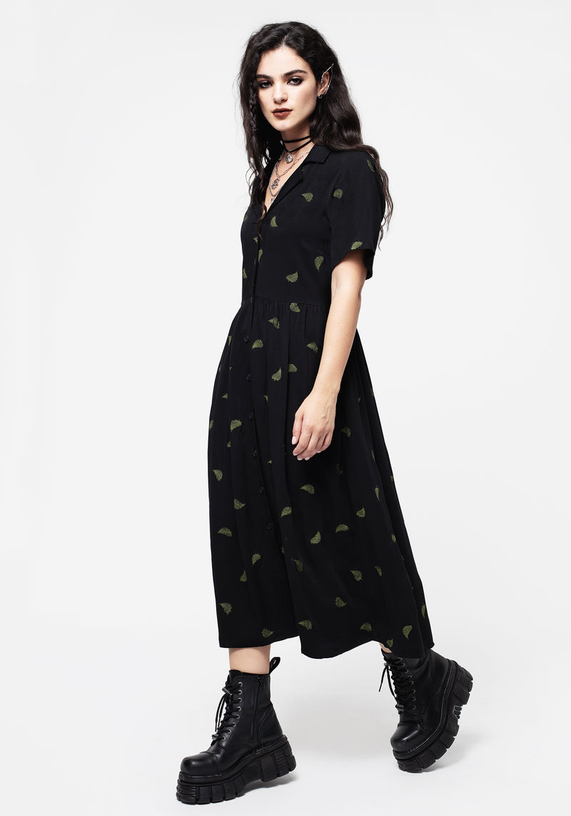 Osmunda Fern Embroidered Midi Shirt Dress