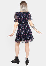 Socordia Floral Moon Chiffon Frill Wrap Mini Dress