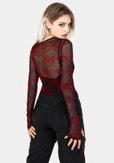 Venom Flocked Mesh Top - Red