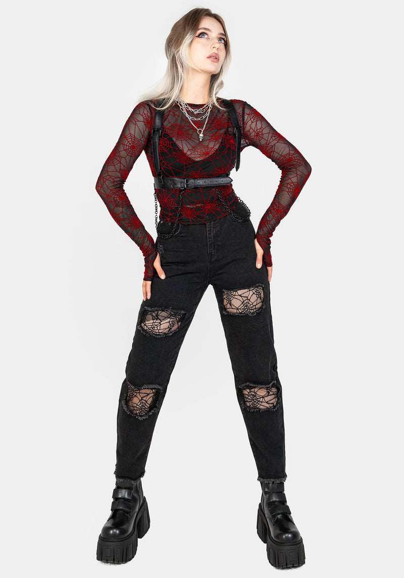 Venom Flocked Mesh Top - Red