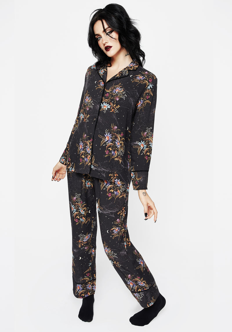 Cleome Floral Spiderweb Button Up Pyjama Top