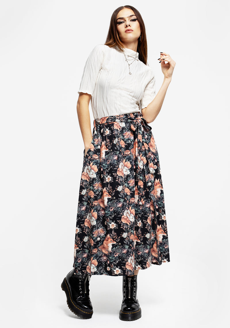 Reynard Fox Floral Print Midi Skirt