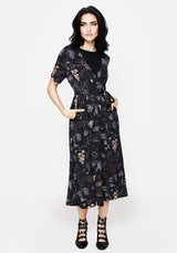 Maudeline Victoriana Print Eco-Viscose Midi Wrap Dress