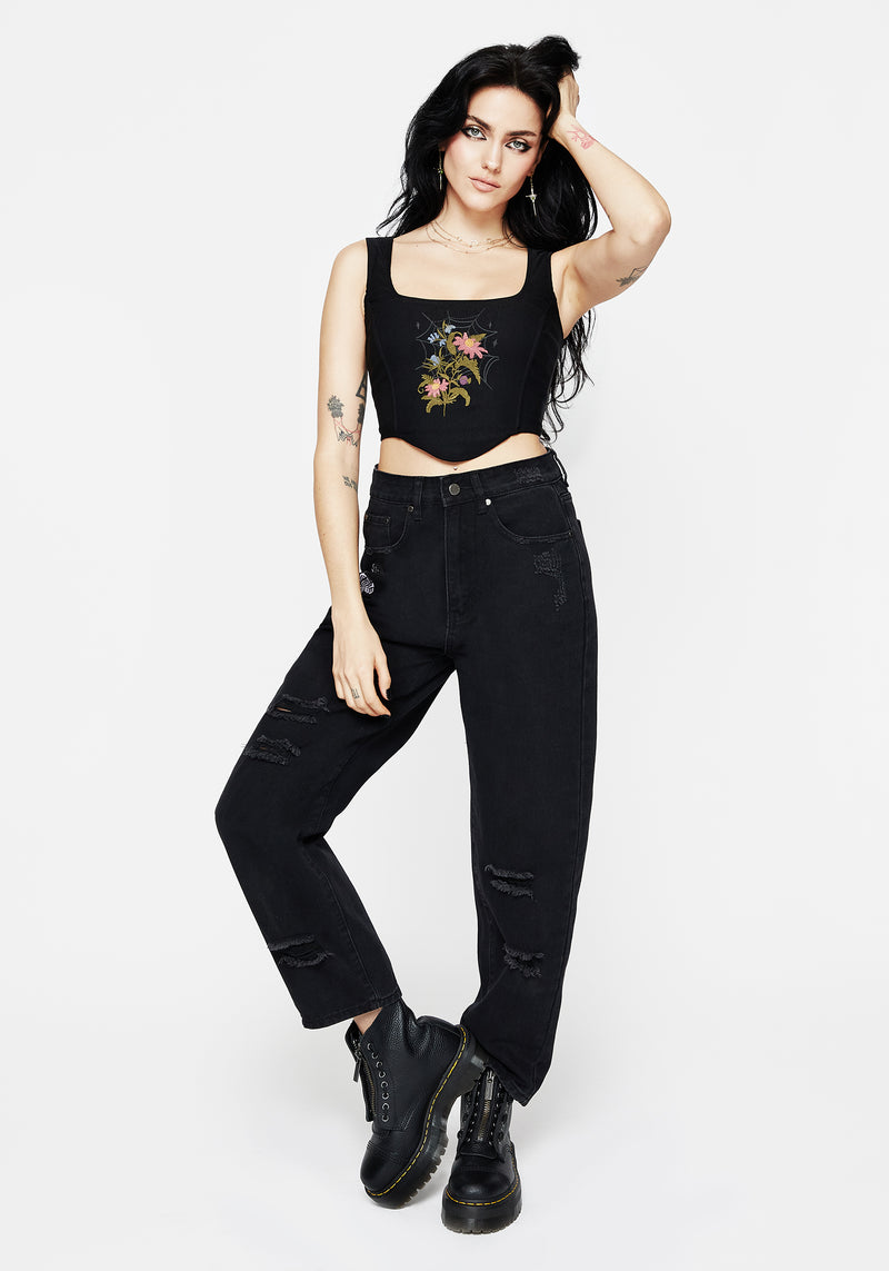 Cleome Floral Spiderweb Embroidered Corset Top