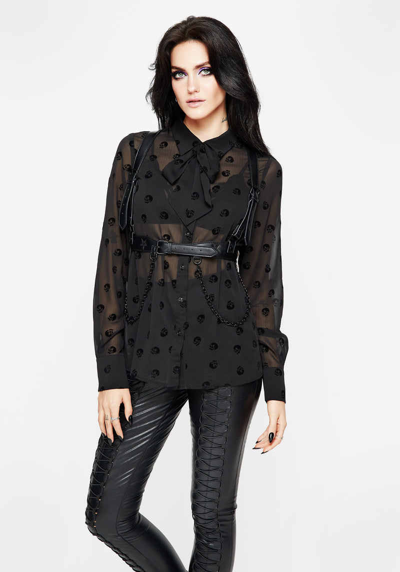 Bones Flocked Chiffon Button Up Blouse