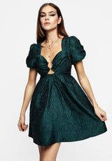 Tiffany Jacquard Puff Sleeve Mini Dress - Green