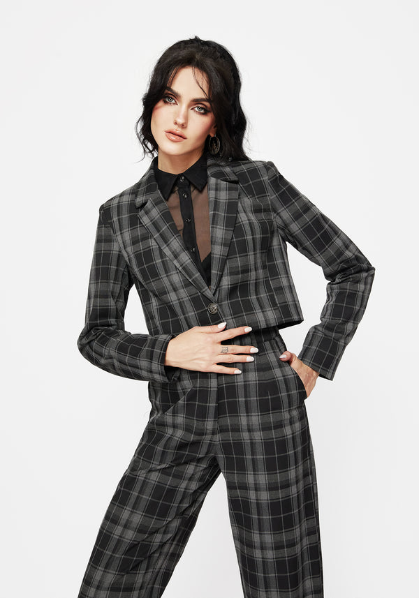 Checkmate Check Crop Blazer - Black