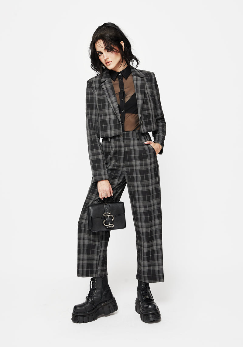 Checkmate Check Crop Blazer - Black