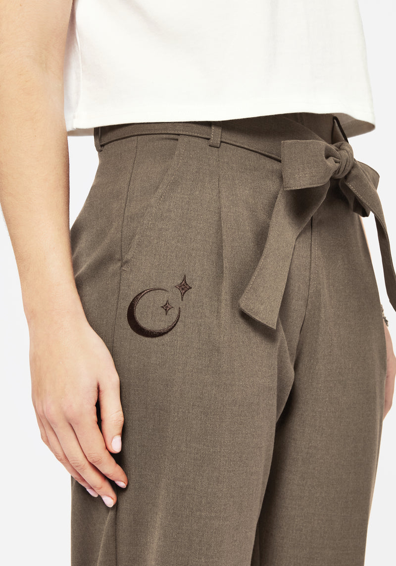 Hester Embroidered Tapered Trousers - Brown