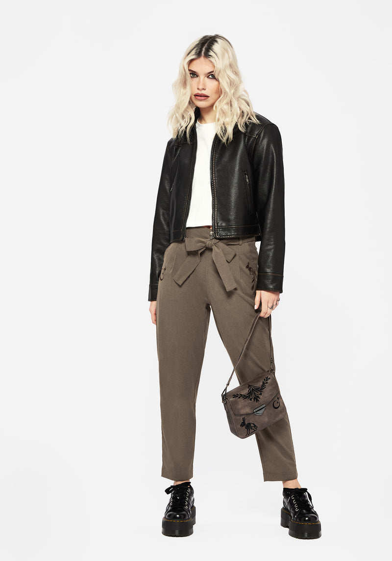 Hester Embroidered Tapered Trousers - Brown