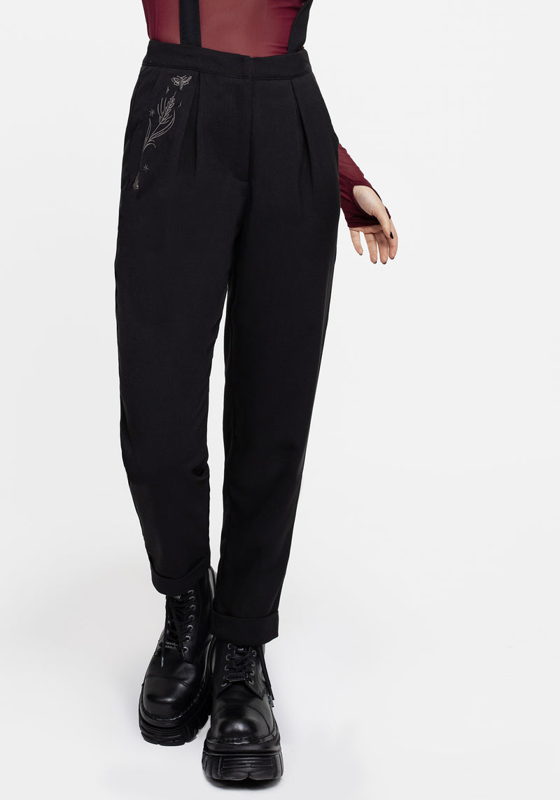 Styx Moth Embroidered Tapered Trousers