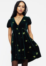 Swamplife Frog Embroidered Velour Button Up Mini Dress