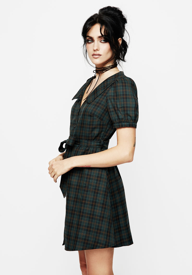 Nightingale Check Collar Mini Shirt Dress