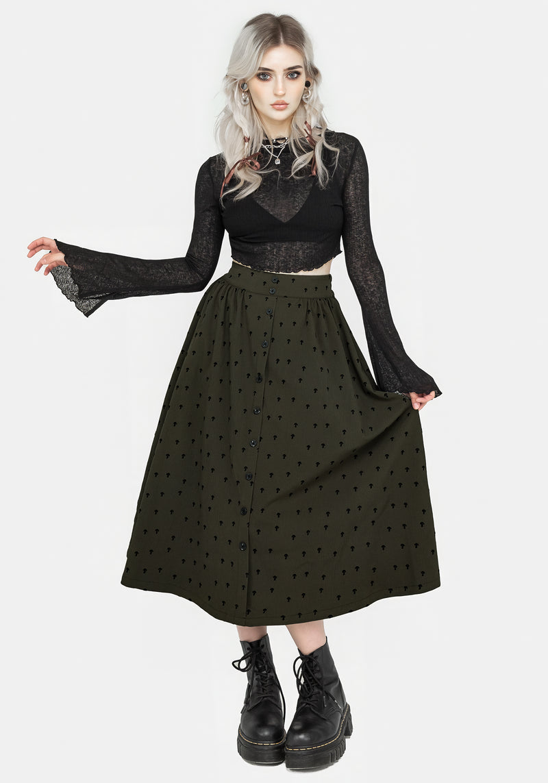 Chanterelle Velour Button Front Midi Skirt