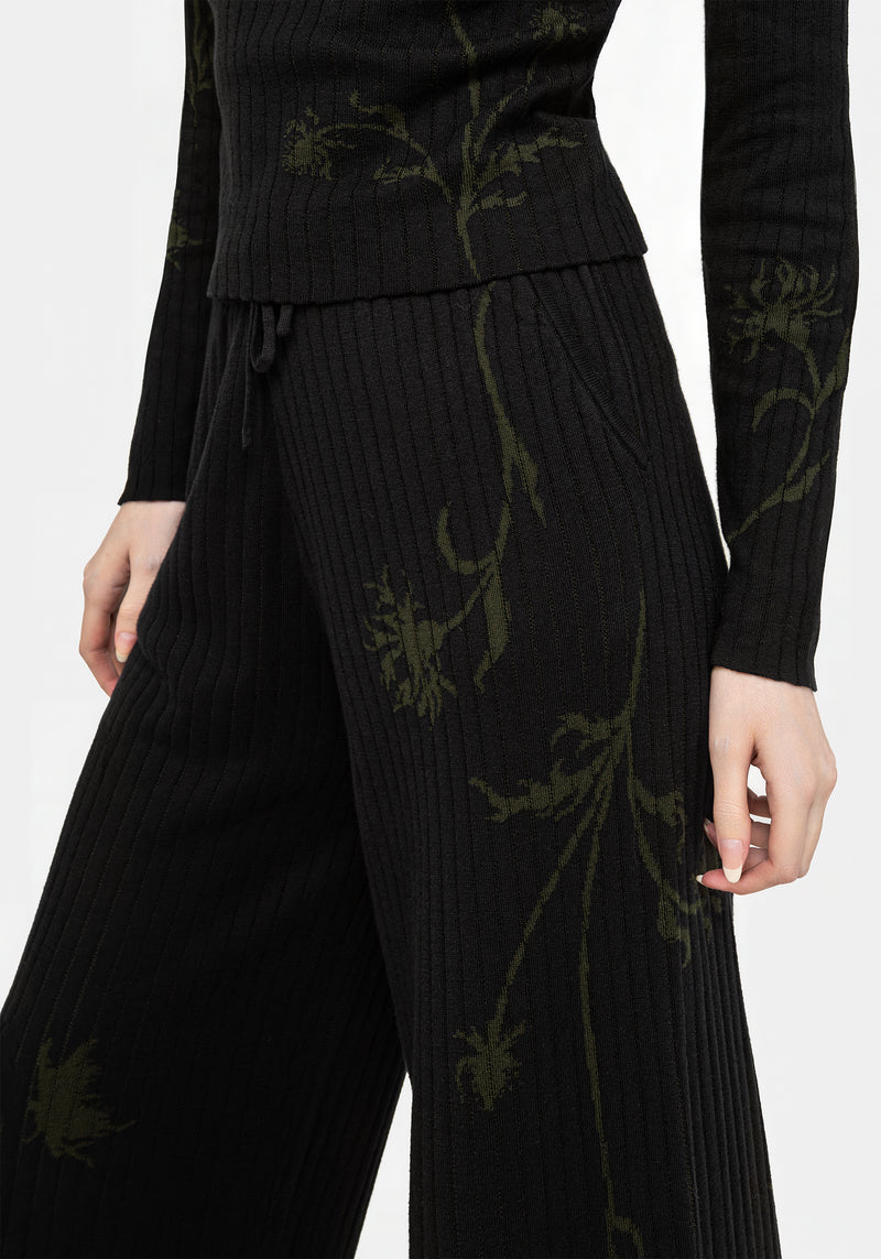 Diastella Floral Jacquard Rib Knit Trousers