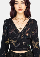 Rosanella Floral Print Flare Sleeve Wrap Top