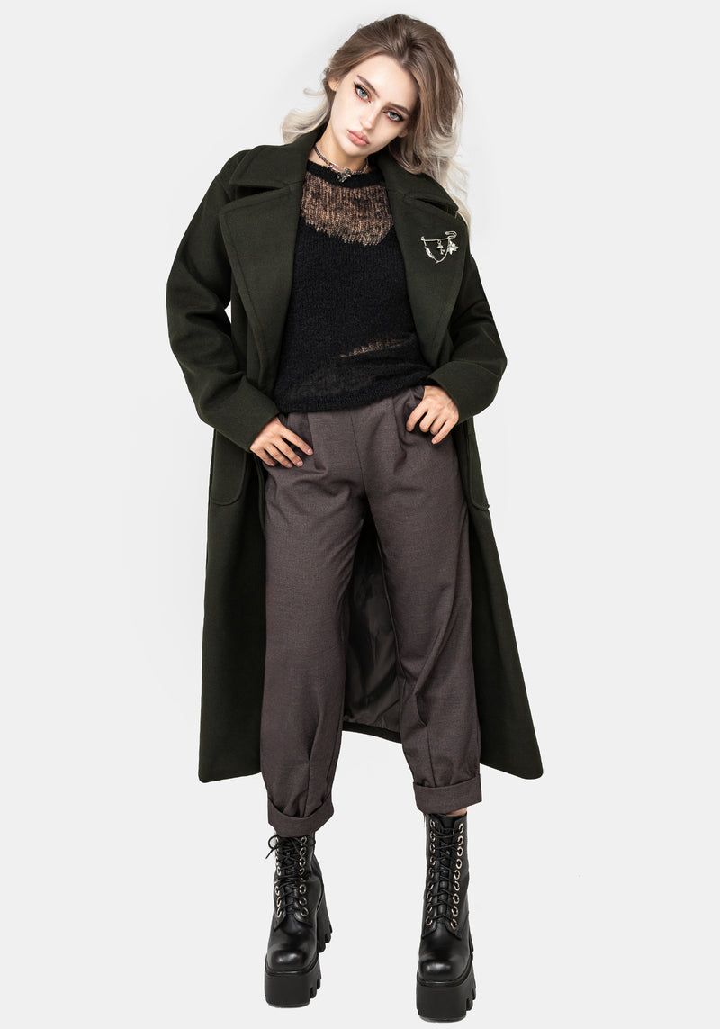 Meltdown Oversized Coat with Brooch - Green